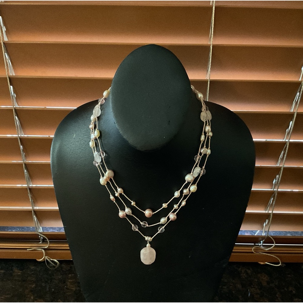 Ann Taylor Genuine semi-precious pink pearl/stone three layer extender necklace